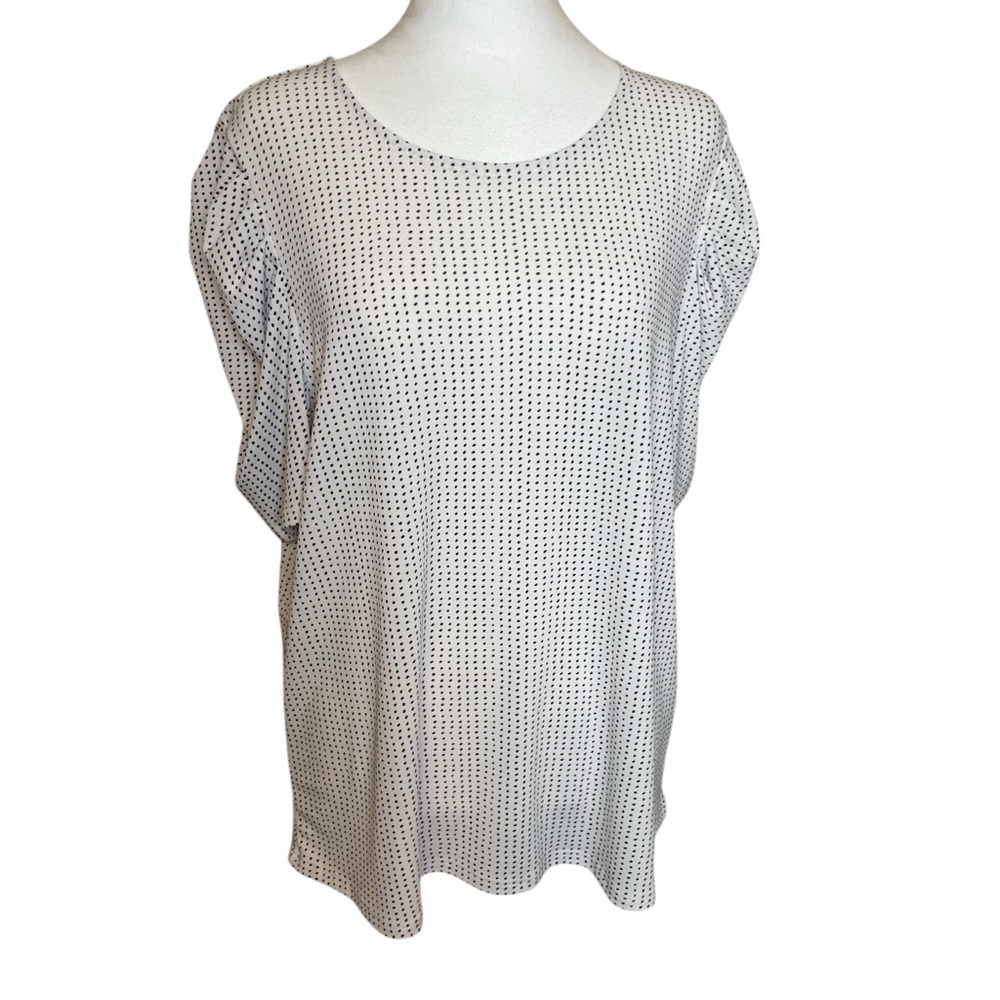 Adrianna Papell Top Black White Polka Dot Large Puff Short Sleeve Career Office